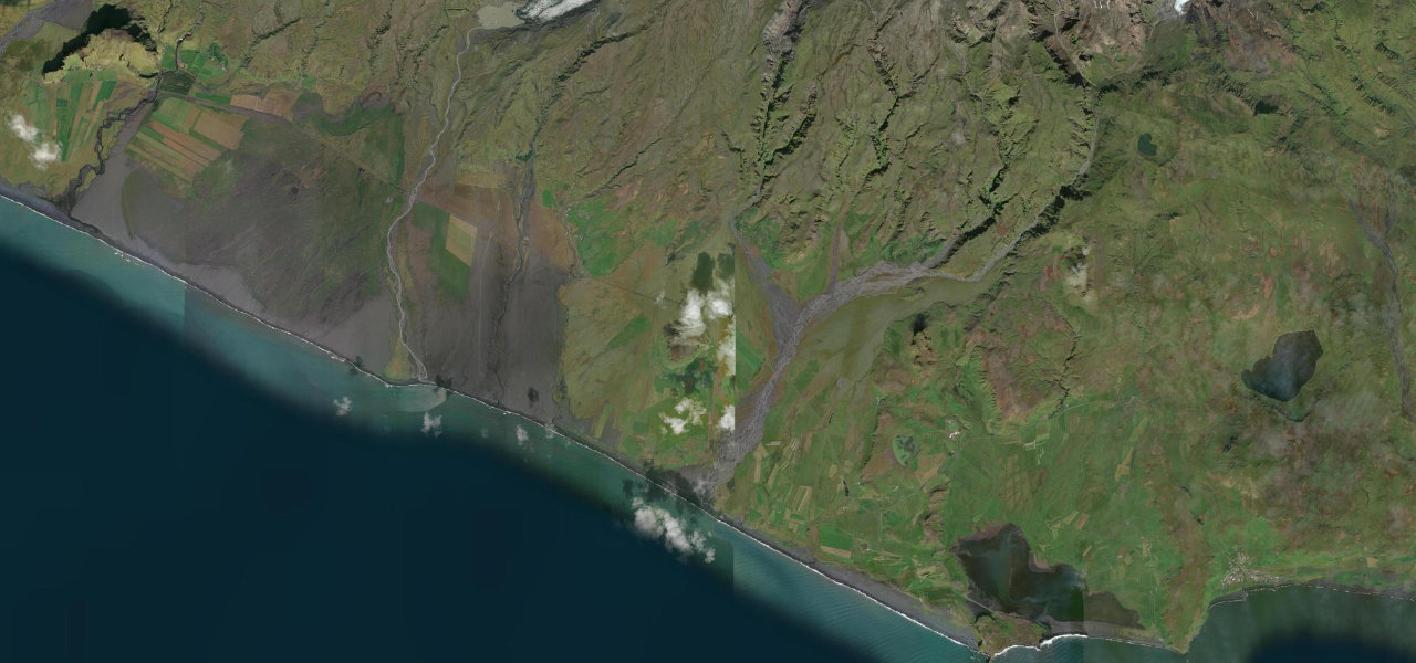Satellite map of South Coast at Vík, Iceland